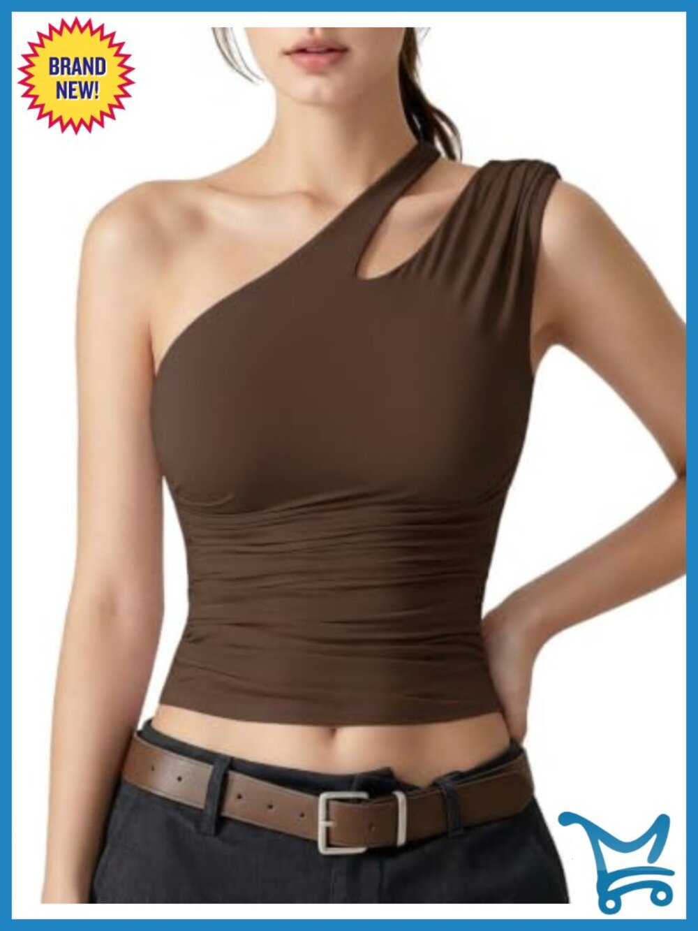Double Lined One Shoulder Ruched Slim Crop Tank Top